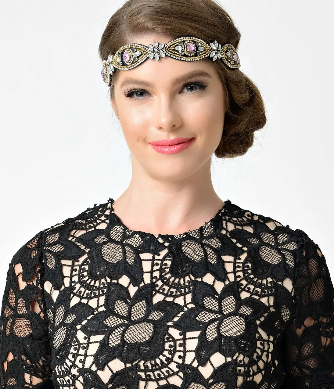 Unique Vintage Black, Silver, & Purple Crystal Rhinestone Headband sold by Unique Vintage product image thumbnail 2