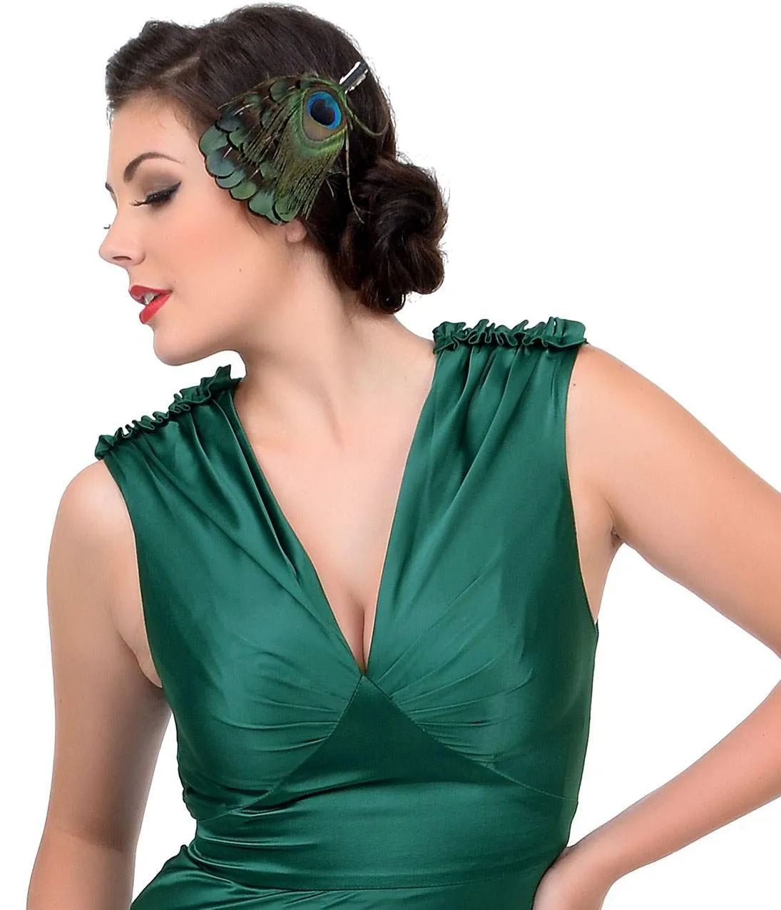 Unique Vintage 1930s Style Emerald Satin Harlow Gown sold by Unique Vintage product image thumbnail 3