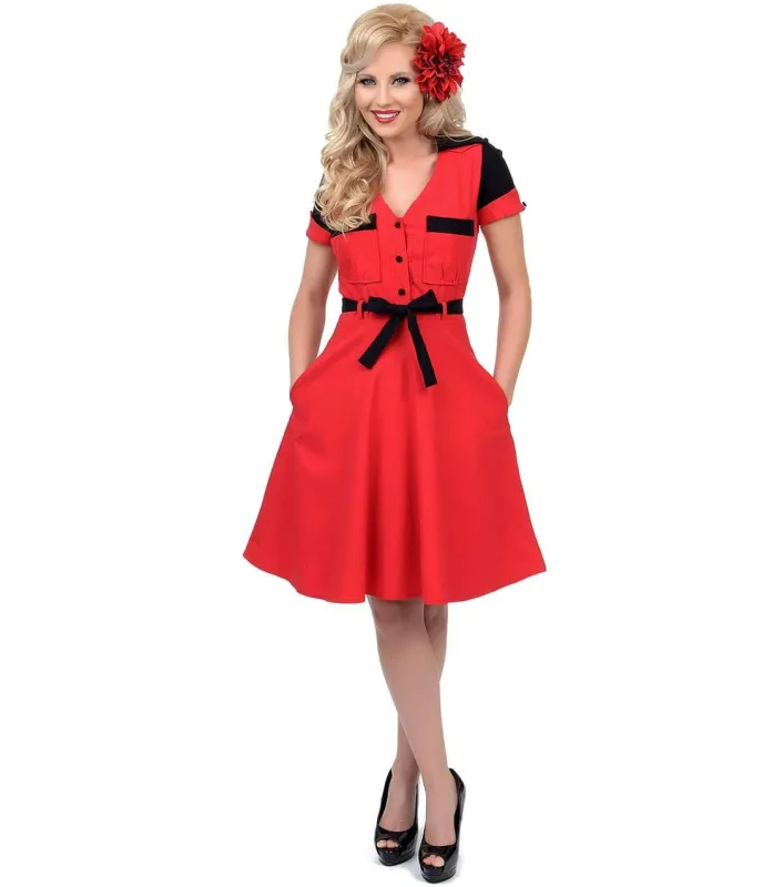 Unique Vintage Red & Black Five & Dine Swing Dress sold by Unique Vintage