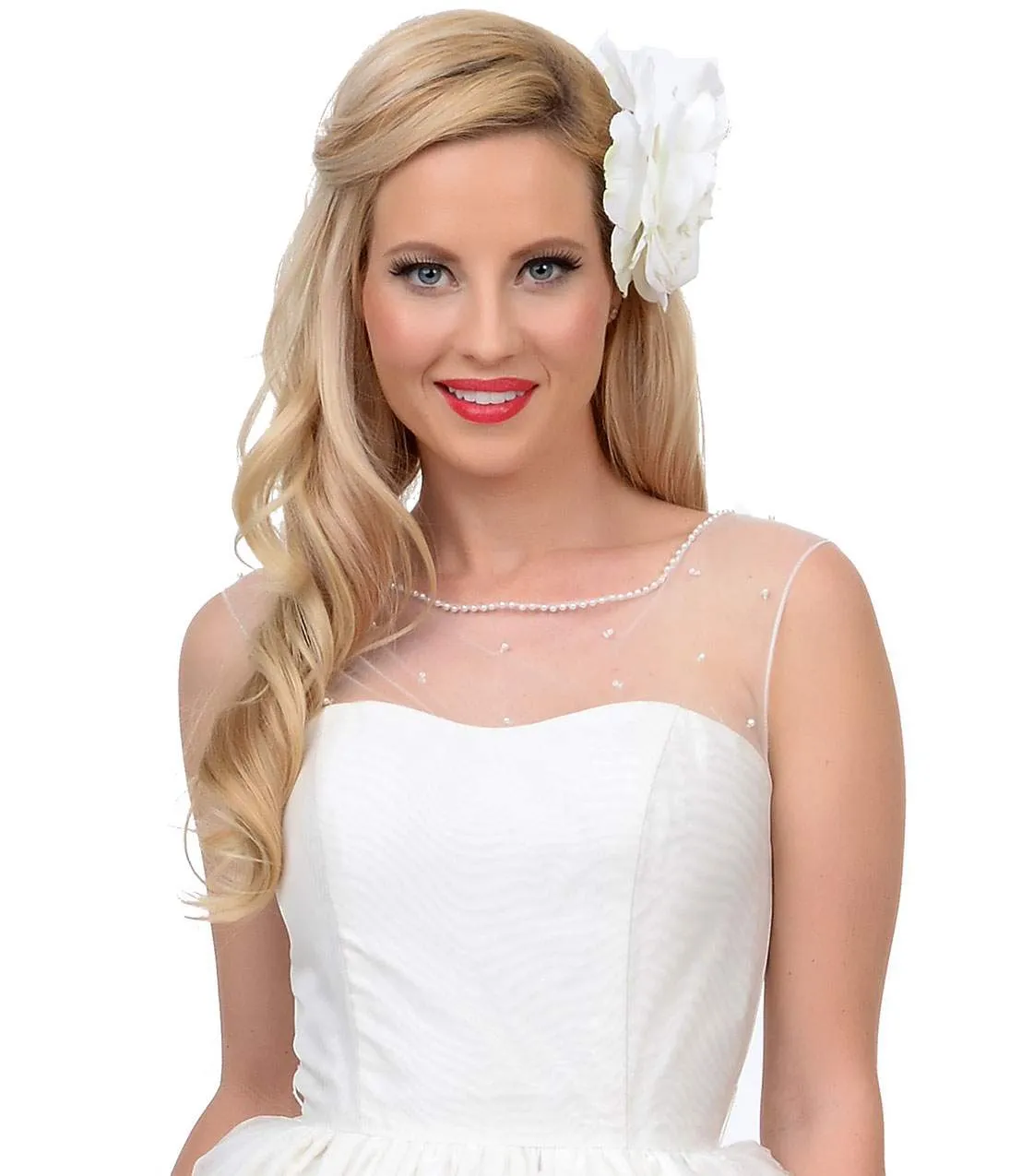 Unique Vintage 1950s Style Pearl Illusion Belle Wedding Dress sold by Unique Vintage product image thumbnail 4