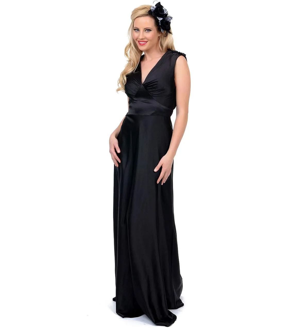 Unique Vintage 1930s Style Black Satin Harlow Gown sold by Unique Vintage product image thumbnail 5