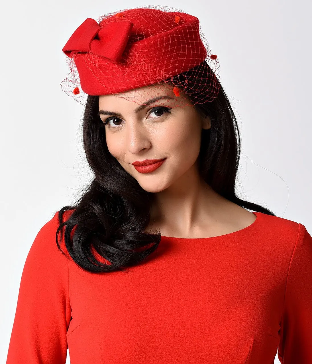 Unique Vintage Red Netted Bow Pill Box Hat sold by Unique Vintage product image thumbnail 2