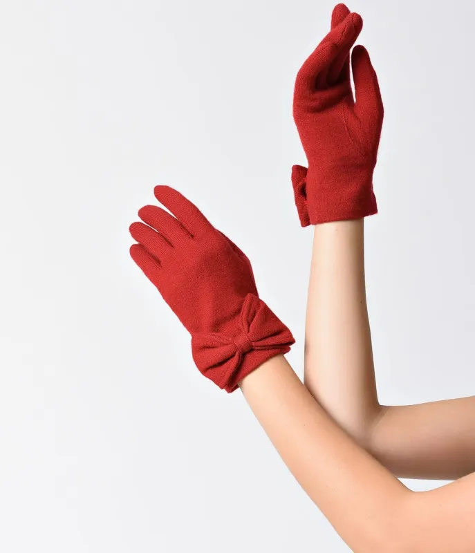Unique Vintage Red Angora Bow Short Gloves sold by Unique Vintage