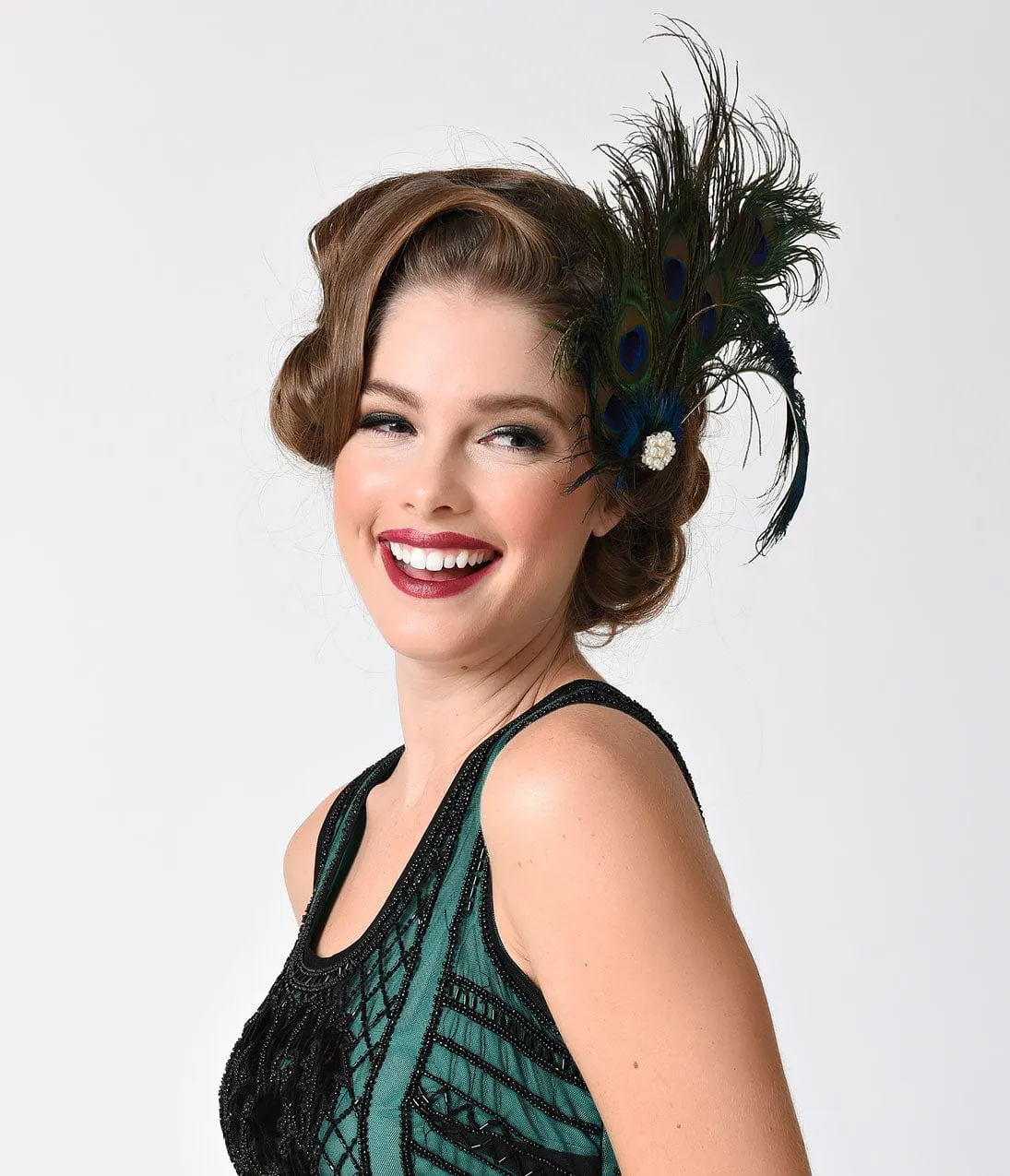 Unique Vintage Peacock Feather & Ivory Pearl Hair Clip sold by Unique Vintage product image thumbnail 3