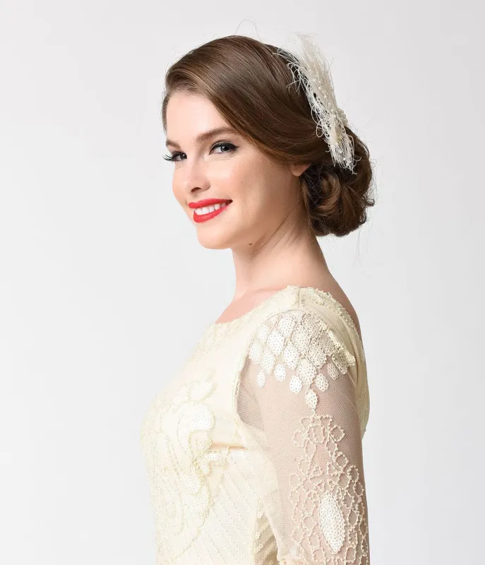 Unique Vintage Ivory Peacock & Pearl Netted Hair Clip sold by Unique Vintage