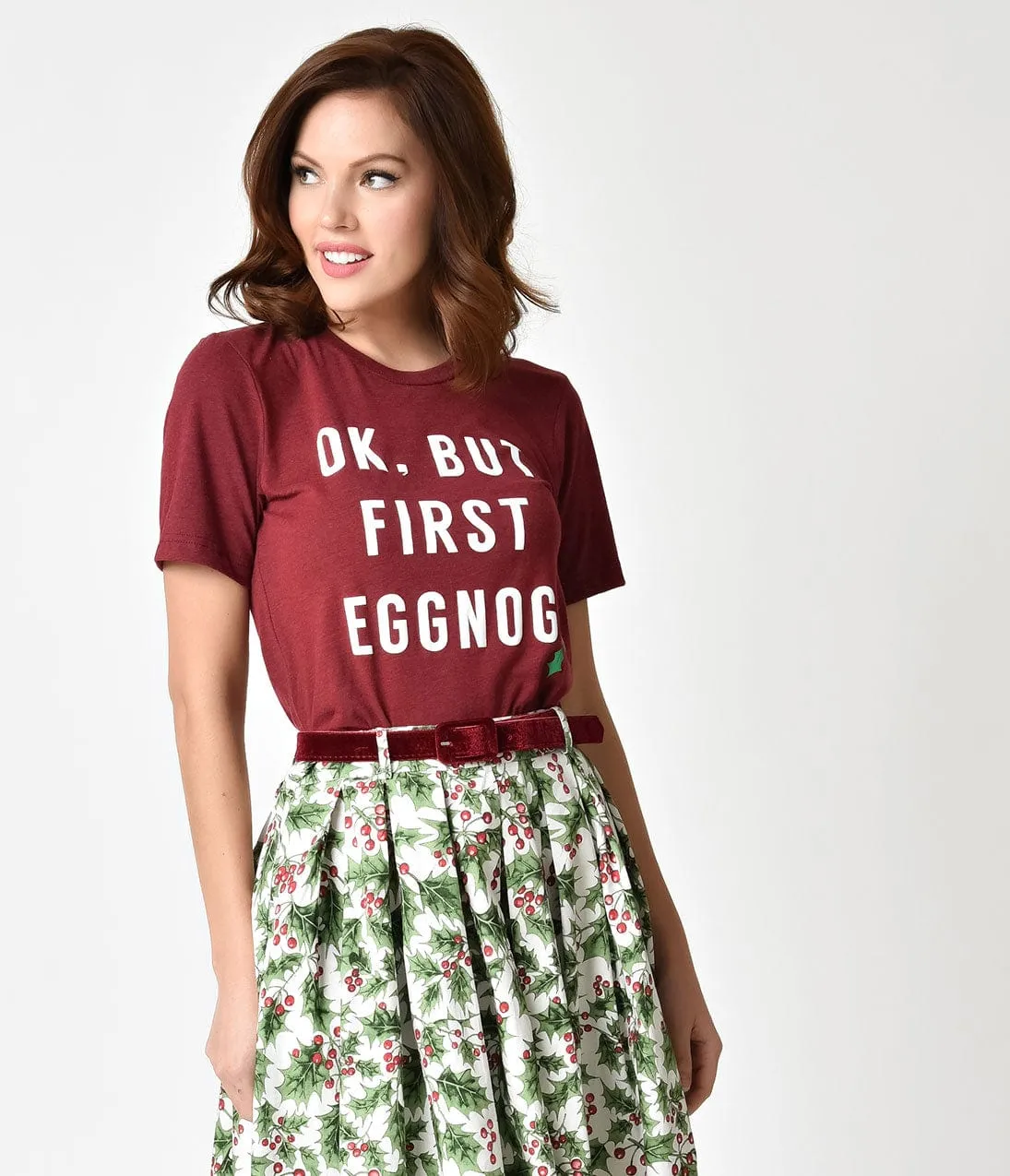 Unique Vintage Burgundy But First Eggnog Short Sleeve Unisex Tee sold by Unique Vintage product image thumbnail 5