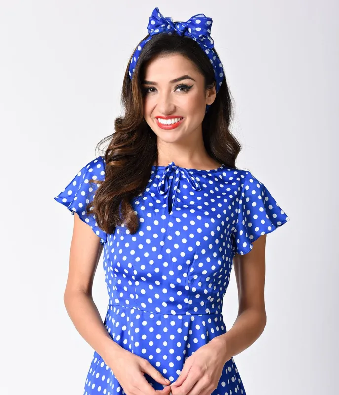 Unique Vintage Retro Pin-Up Blue & White Polka Dot Hair Scarf made by Unique Vintage