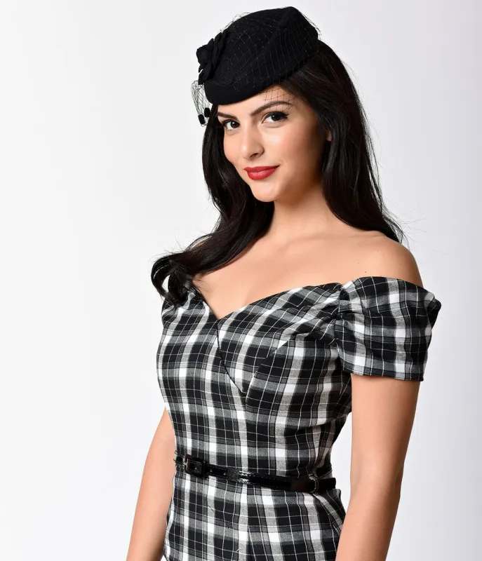 Unique Vintage Black Netted Flower Pill Box Hat sold by Unique Vintage