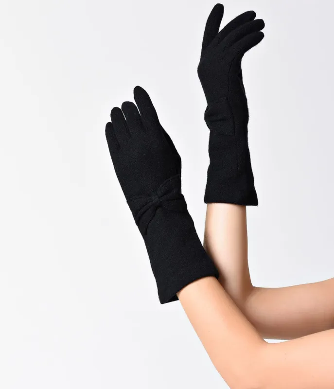 Unique Vintage Black Angora Bow Mid Arm Gloves sold by Unique Vintage