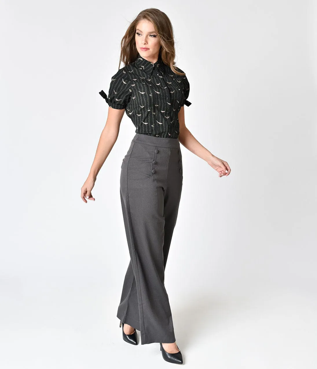 Unique Vintage Black Sleeved Birds On The Vine Button Up Colvin Blouse sold by Unique Vintage product image thumbnail 3