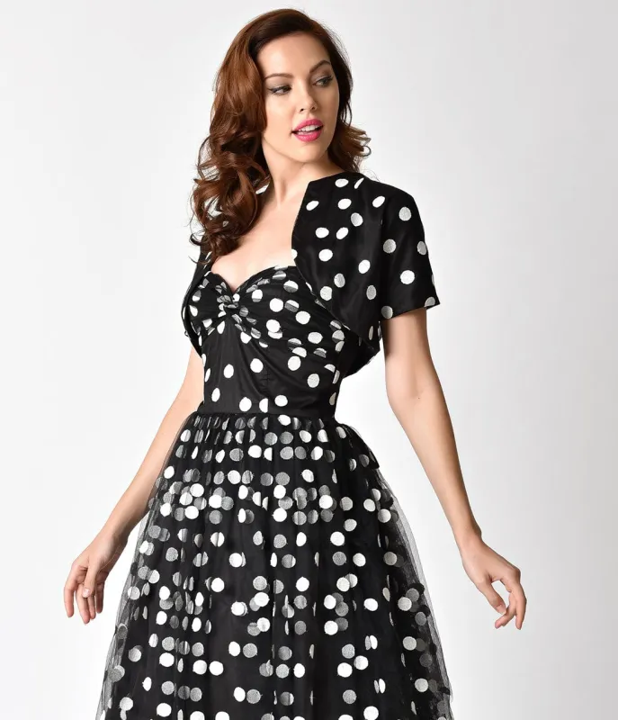 Janie Bryant For Unique Vintage Black & White Dot Gertie Bolero made by Unique Vintage