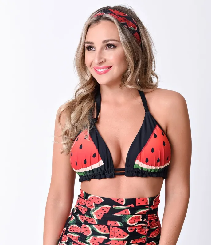 Unique Vintage Pin-Up Watermelon Slices Print Chiffon Hair Scarf made by Unique Vintage