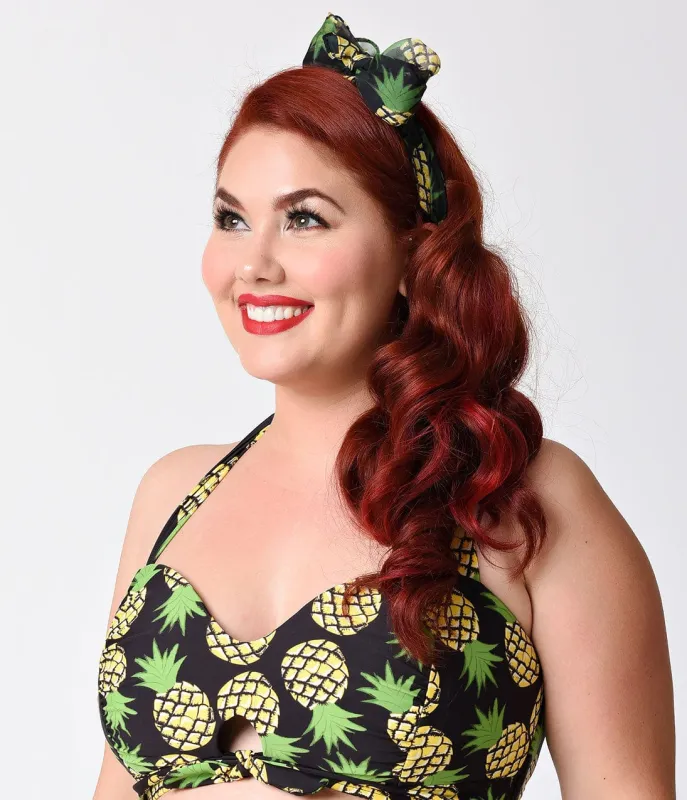 Unique Vintage Pin-Up Pineapple Print Chiffon Hair Scarf made by Unique Vintage