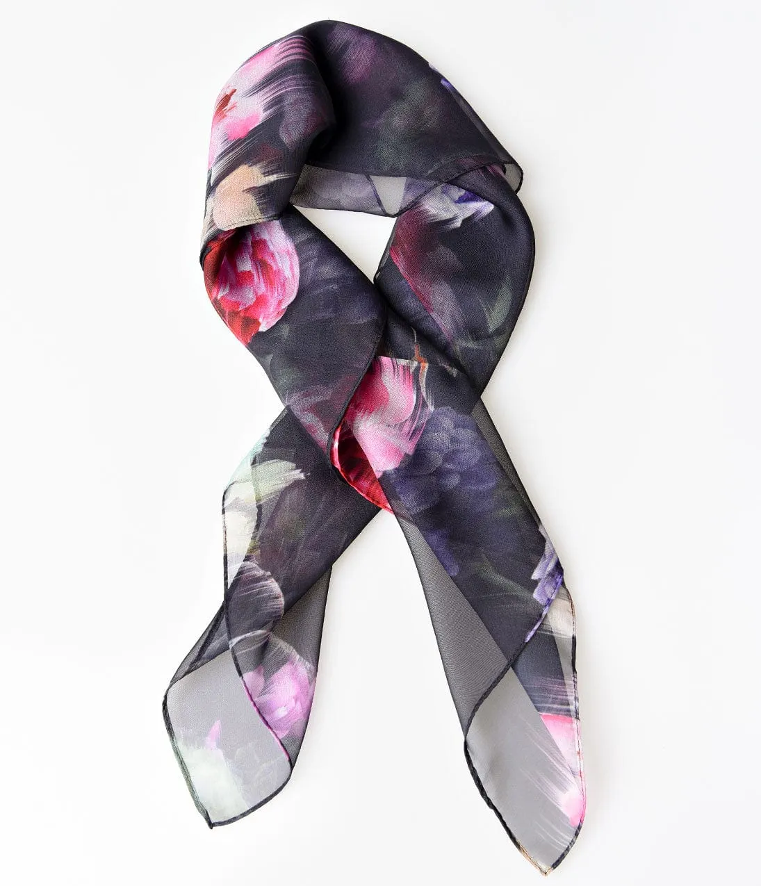 Unique Vintage Pin-Up Black & Dashing Floral Chiffon Hair Scarf sold by Unique Vintage product image thumbnail 2