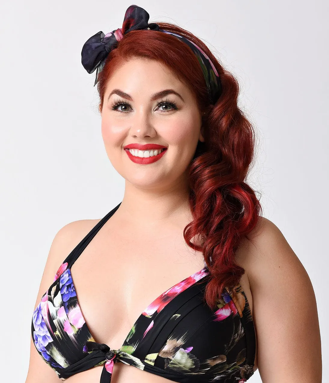 Unique Vintage Pin-Up Black & Dashing Floral Chiffon Hair Scarf sold by Unique Vintage