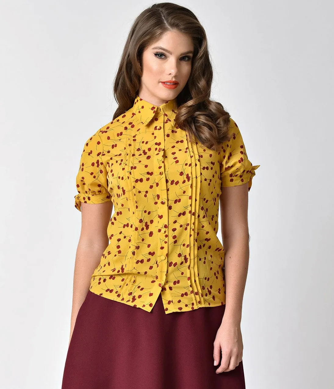 Unique Vintage Mustard Yellow & Red Floral Button Up Colvin Blouse sold by Unique Vintage product image thumbnail 5