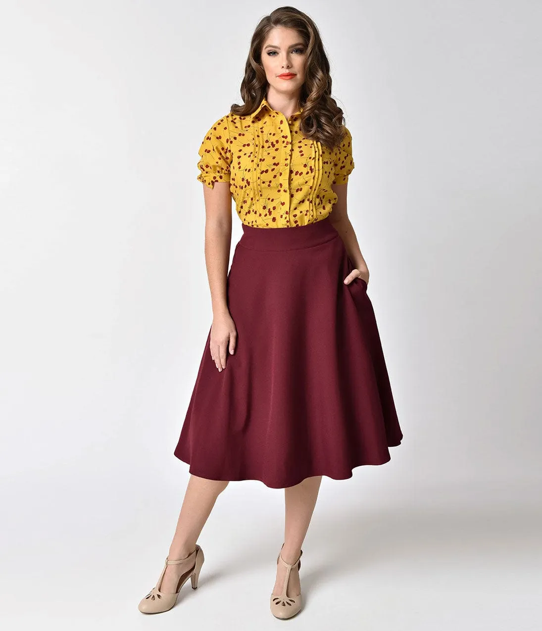 Unique Vintage Mustard Yellow & Red Floral Button Up Colvin Blouse sold by Unique Vintage product image thumbnail 2