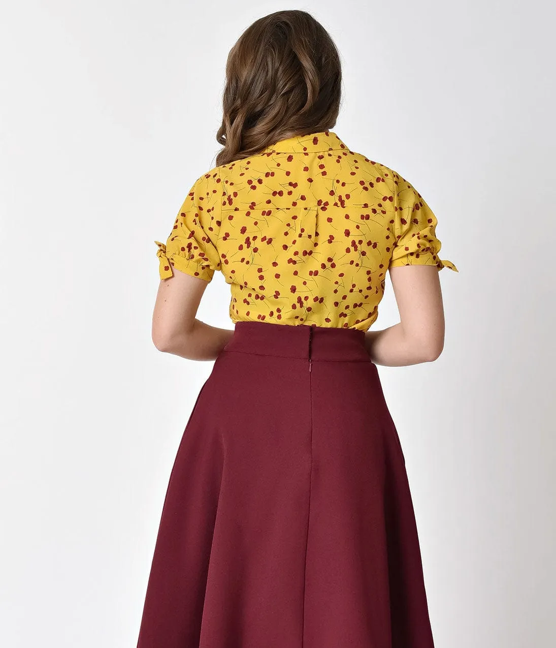 Unique Vintage Mustard Yellow & Red Floral Button Up Colvin Blouse sold by Unique Vintage product image thumbnail 3