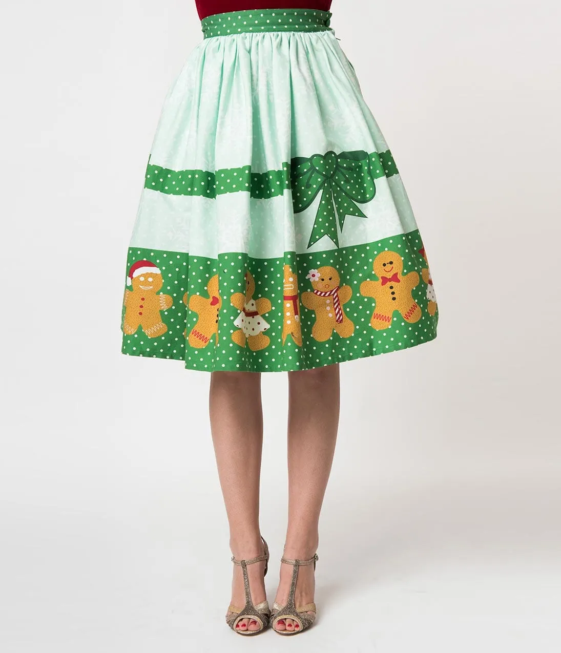 Unique Vintage 1950s Style Gingerbread Darlings High Waist Cotton Swing Skirt sold by Unique Vintage product image thumbnail 2