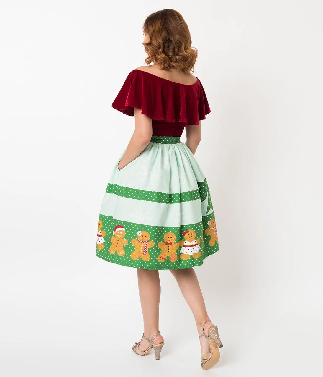 Unique Vintage 1950s Style Gingerbread Darlings High Waist Cotton Swing Skirt sold by Unique Vintage product image thumbnail 3