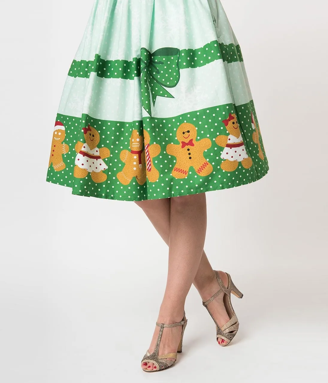 Unique Vintage 1950s Style Gingerbread Darlings High Waist Cotton Swing Skirt sold by Unique Vintage product image thumbnail 4