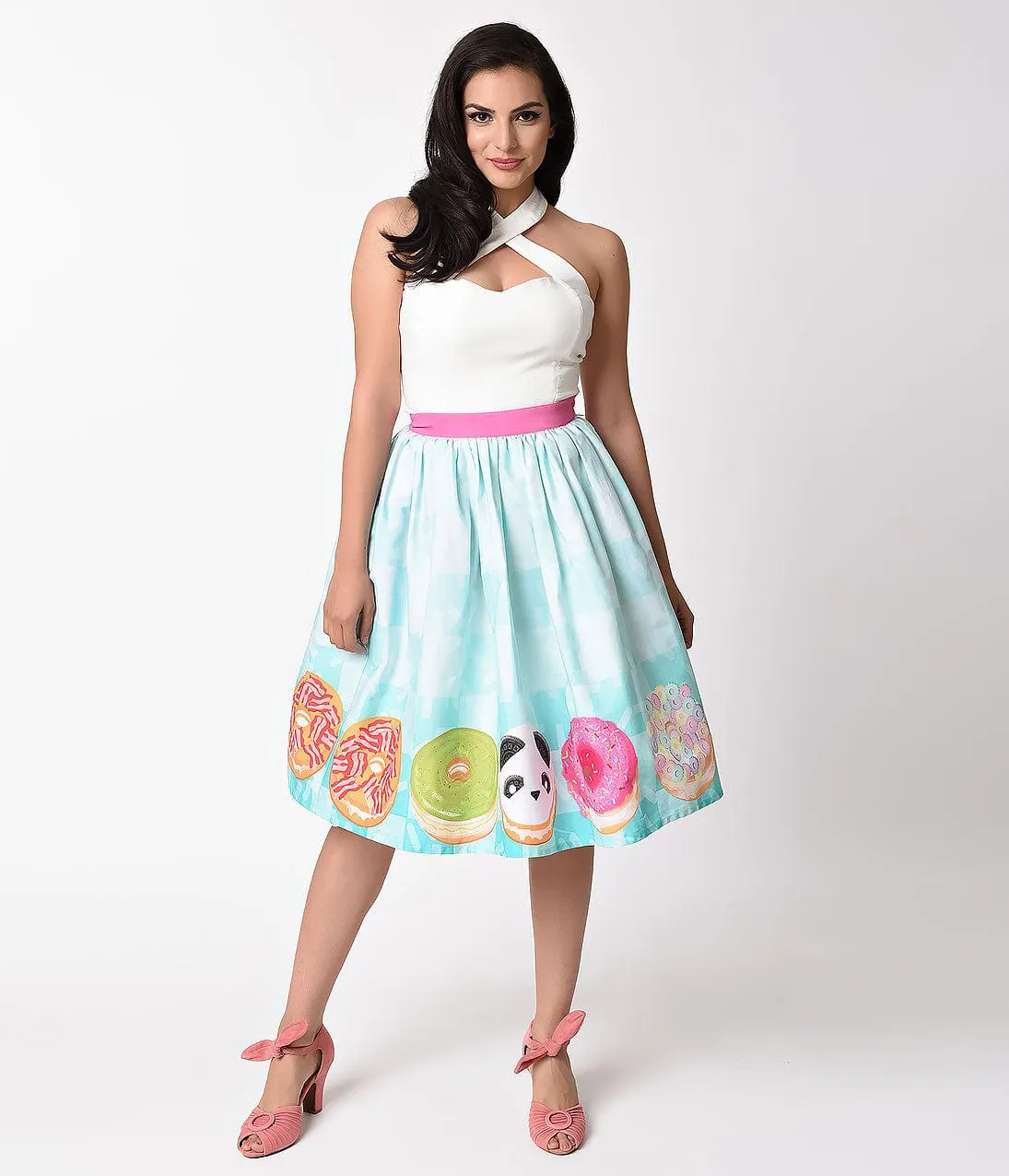 Unique Vintage 1950s Style California Donuts High Waist Swing Skirt sold by Unique Vintage product image thumbnail 2