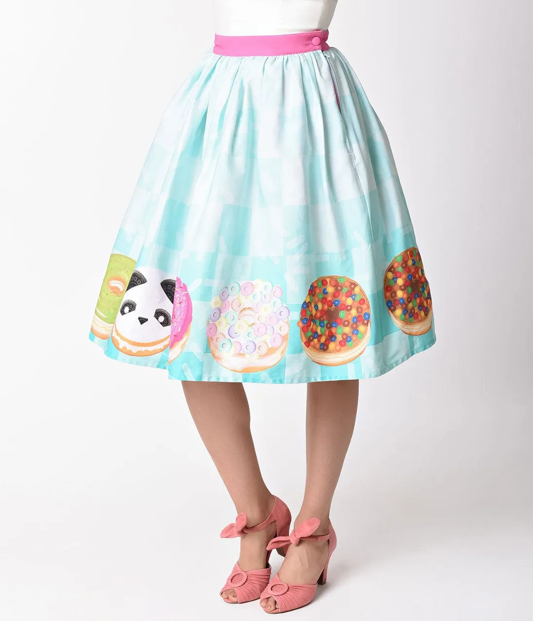Unique Vintage 1950s Style California Donuts High Waist Swing Skirt sold by Unique Vintage product image thumbnail 4