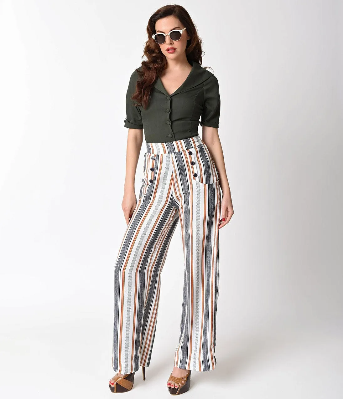 Unique Vintage 1940s Style Hunter Green Button Up Coco Blouse sold by Unique Vintage product image thumbnail 2