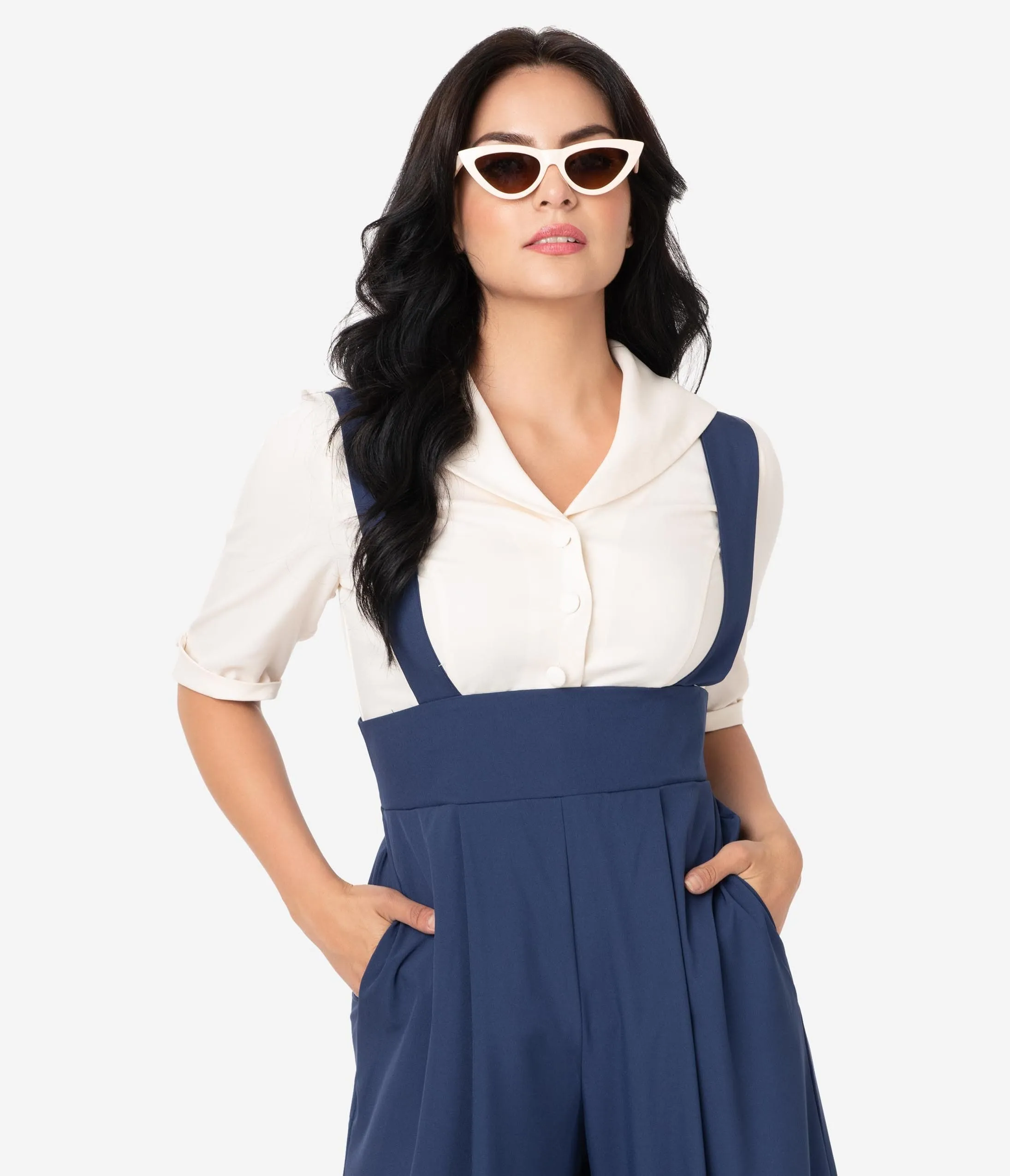 Unique Vintage 1940s Style Cream Button Up Short Sleeve Coco Top sold by Unique Vintage product image thumbnail 4