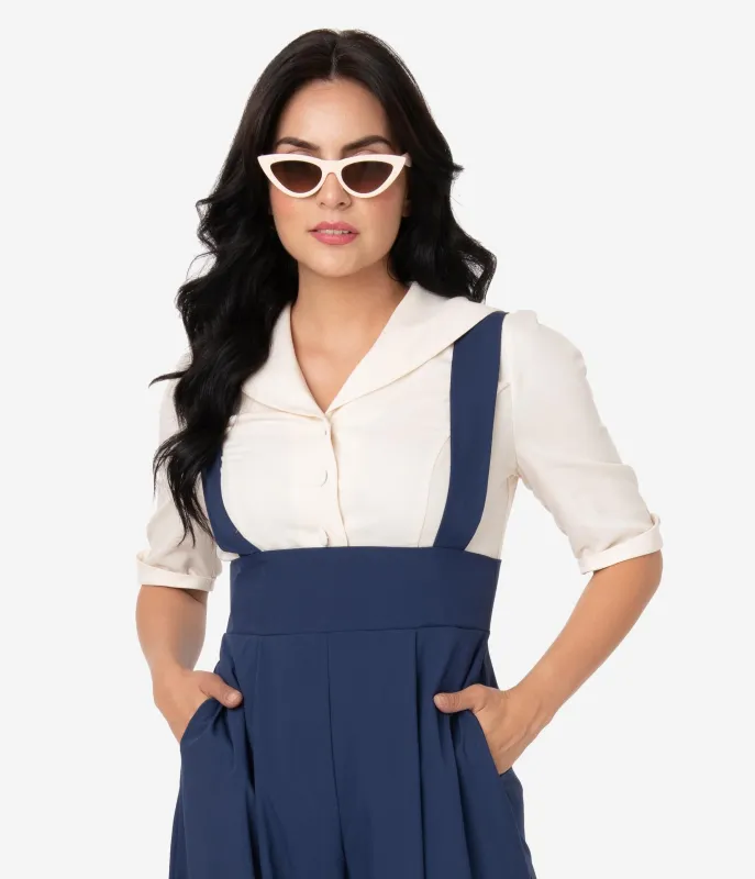 Unique Vintage 1940s Style Cream Button Up Short Sleeve Coco Top sold by Unique Vintage