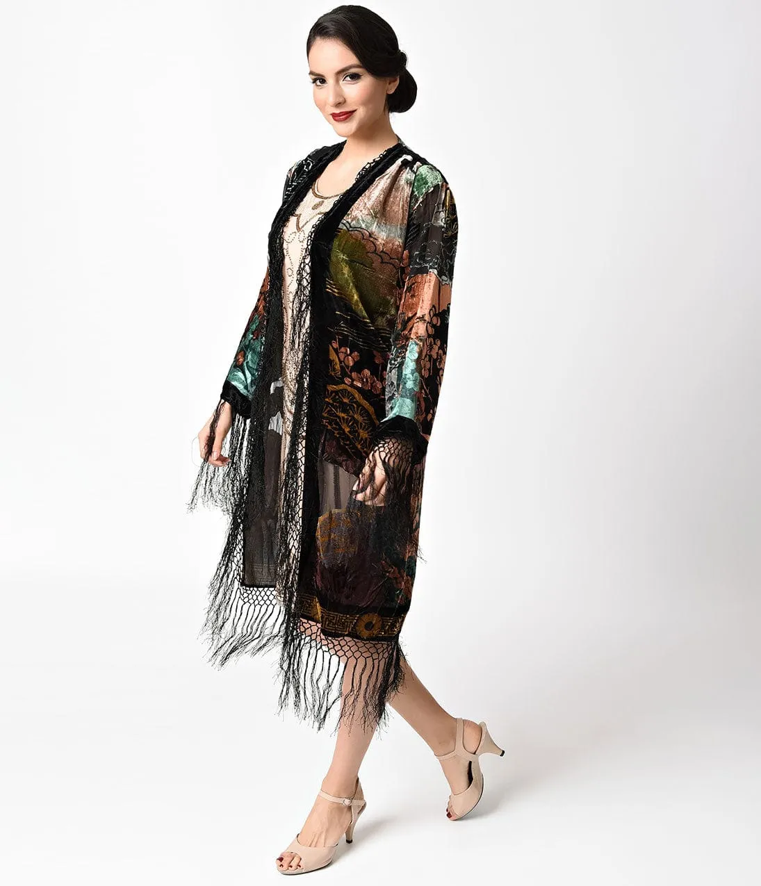 Vintage Style Multicolor Tiger Print Velvet Burnout Long Jacket sold by Unique Vintage product image thumbnail 3