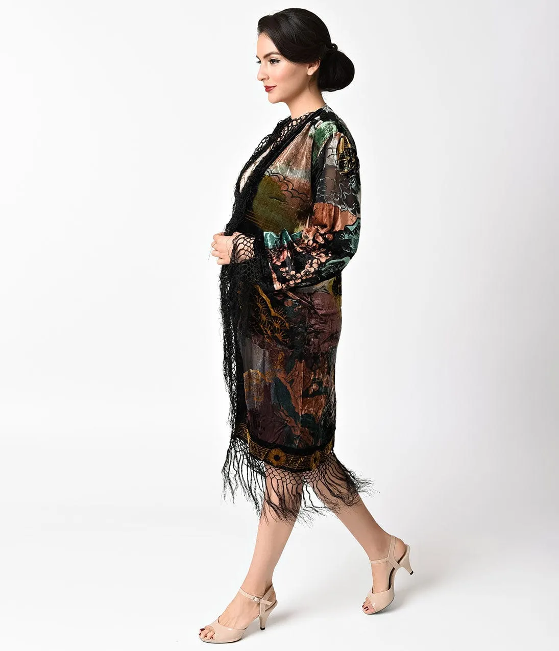 Vintage Style Multicolor Tiger Print Velvet Burnout Long Jacket sold by Unique Vintage product image thumbnail 4