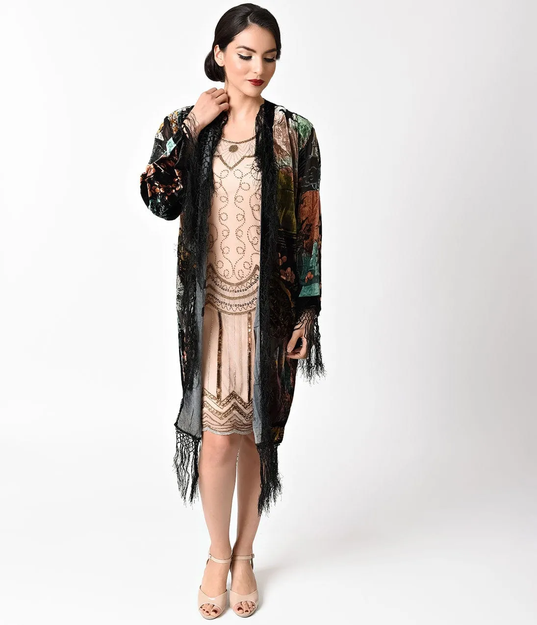 Vintage Style Multicolor Tiger Print Velvet Burnout Long Jacket sold by Unique Vintage product image thumbnail 5