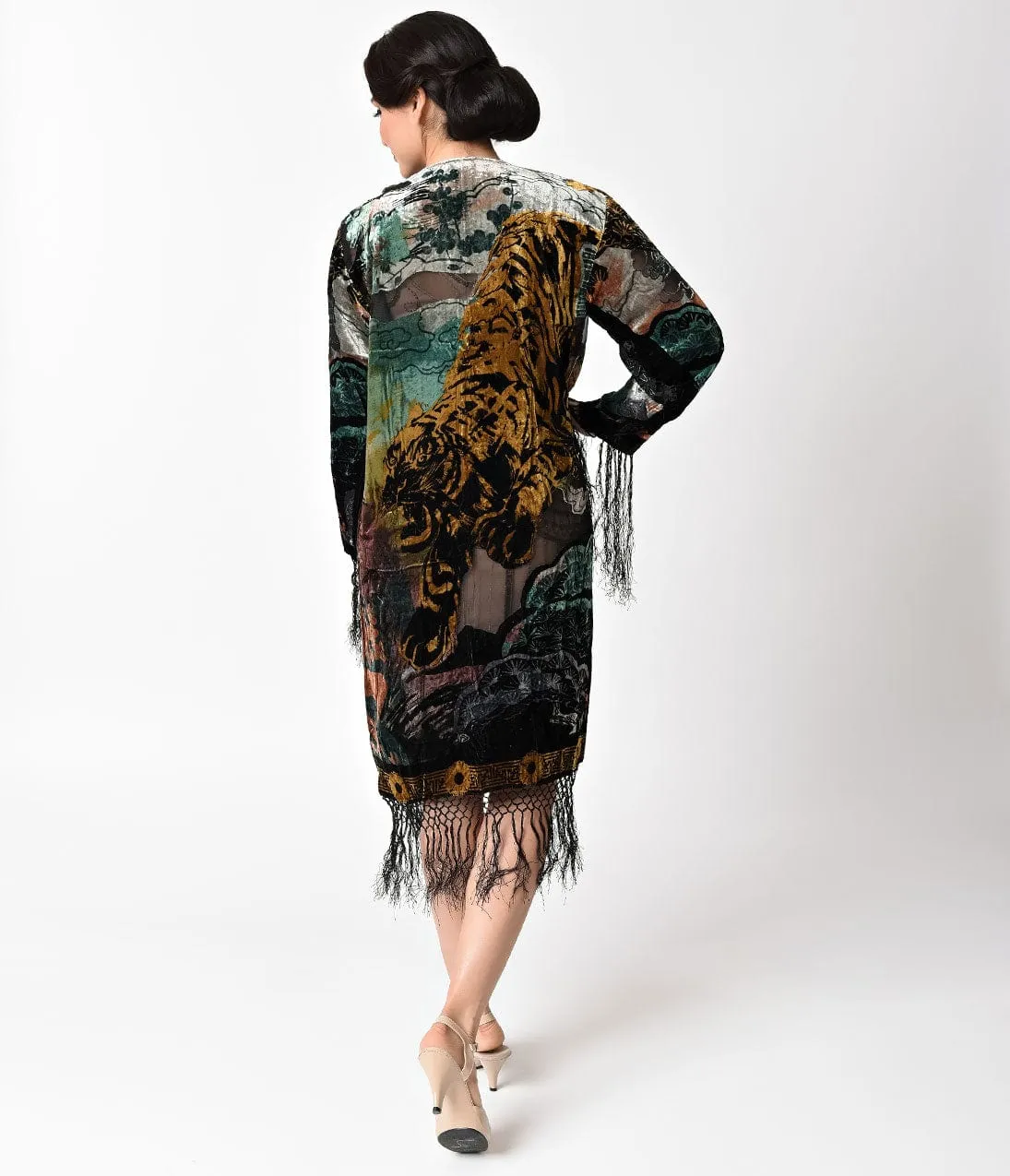 Vintage Style Multicolor Tiger Print Velvet Burnout Long Jacket sold by Unique Vintage product image thumbnail 2