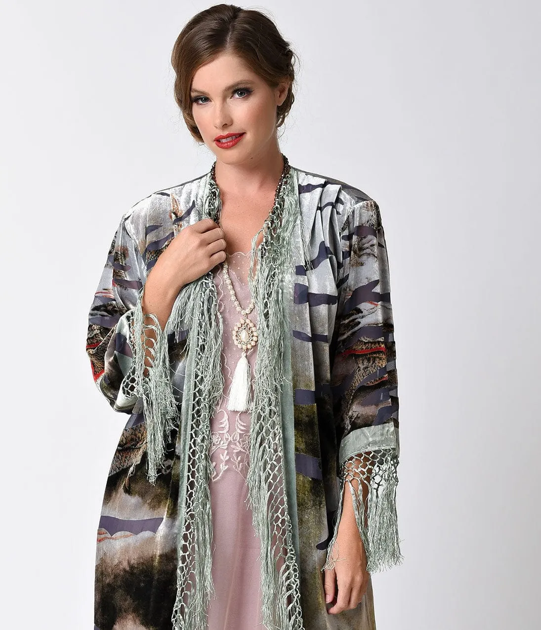 Vintage Style Multicolor Animal Print Velvet Burnout Long Jacket sold by Unique Vintage product image thumbnail 3