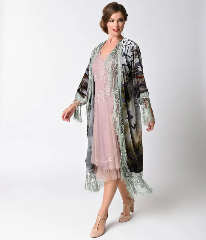 Vintage Style Multicolor Animal Print Velvet Burnout Long Jacket made by Unique Vintage