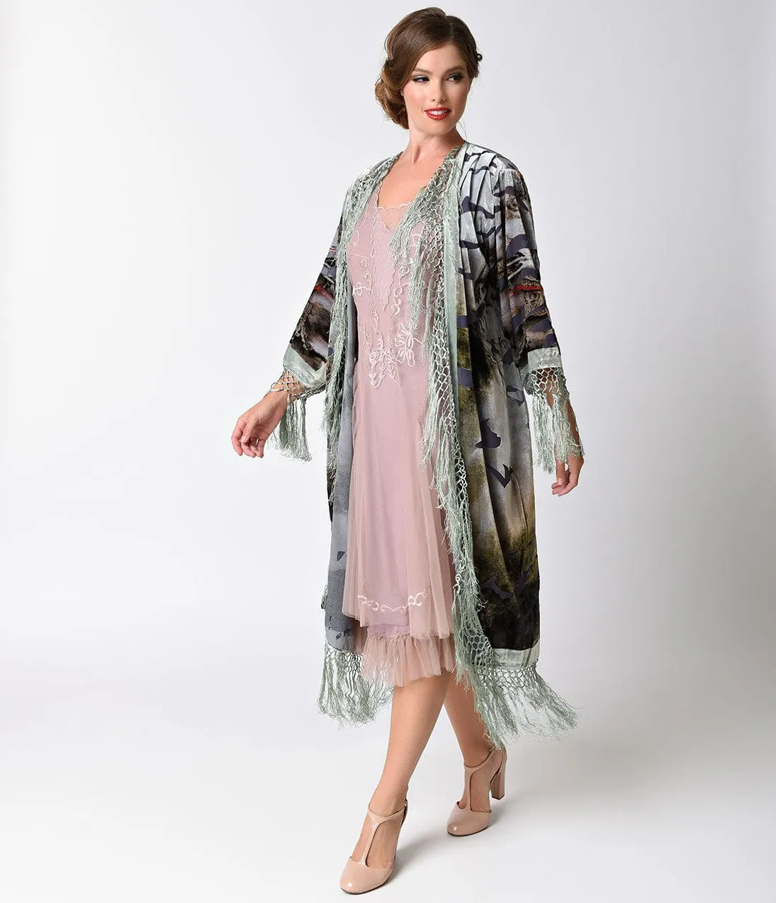 Vintage Style Multicolor Animal Print Velvet Burnout Long Jacket sold by Unique Vintage