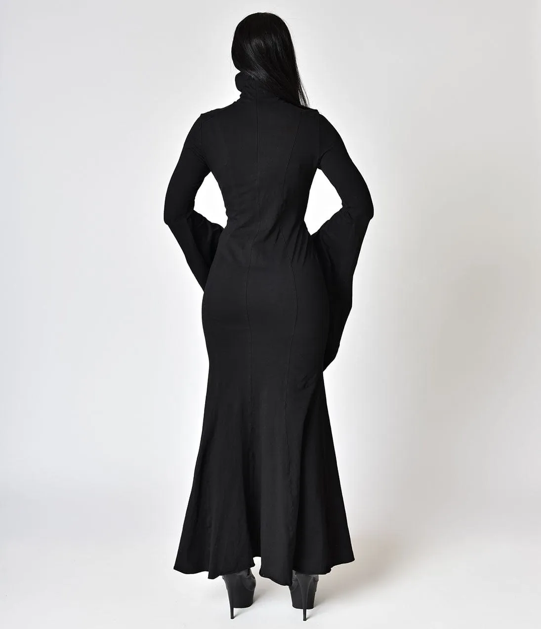Black Cotton High Collar Long Sleeve Wiggle Dress sold by Unique Vintage product image thumbnail 2