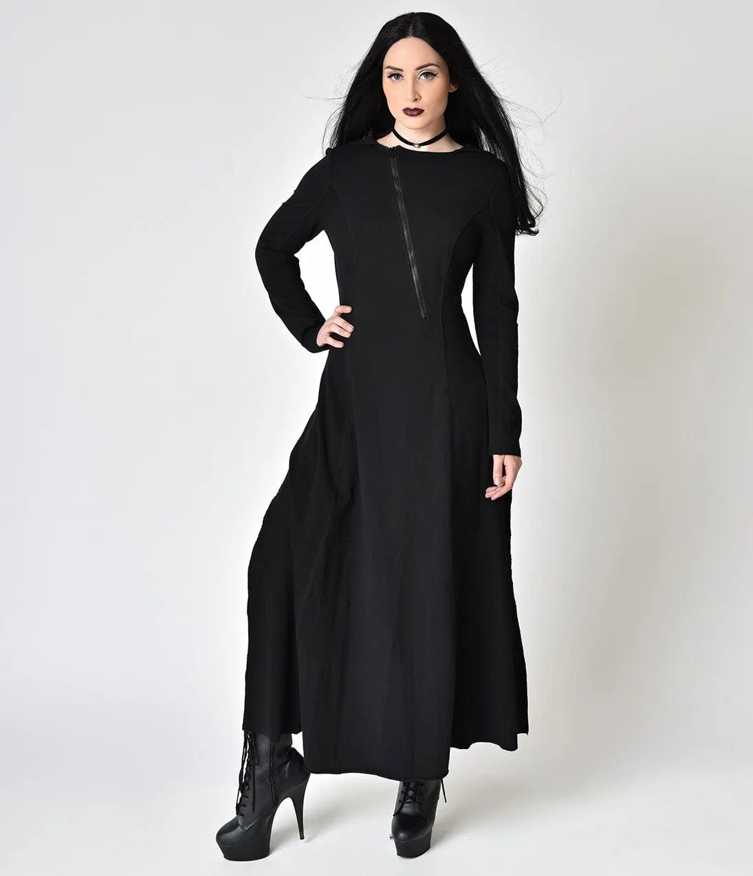 Black Hooded Long Sleeve Cotton Cutout Back Long Jacket sold by Unique Vintage product image thumbnail 5