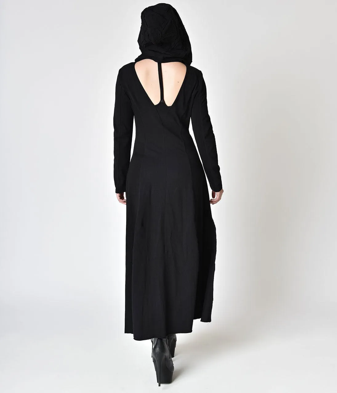 Black Hooded Long Sleeve Cotton Cutout Back Long Jacket sold by Unique Vintage product image thumbnail 2