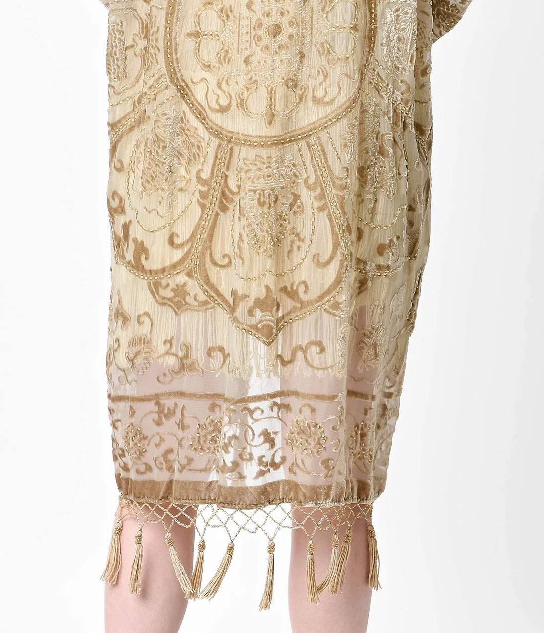 Vintage Style Champagne Medallion Burnout Beaded Scarf Coat sold by Unique Vintage product image thumbnail 3