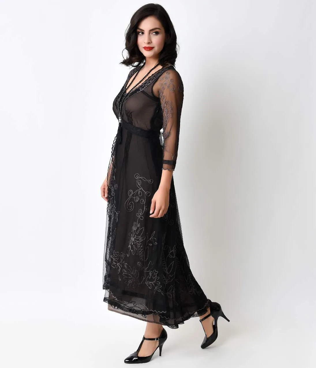 Nataya 1930s Black Tulle Edwardian Tea Party Dress sold by Unique Vintage product image thumbnail 4