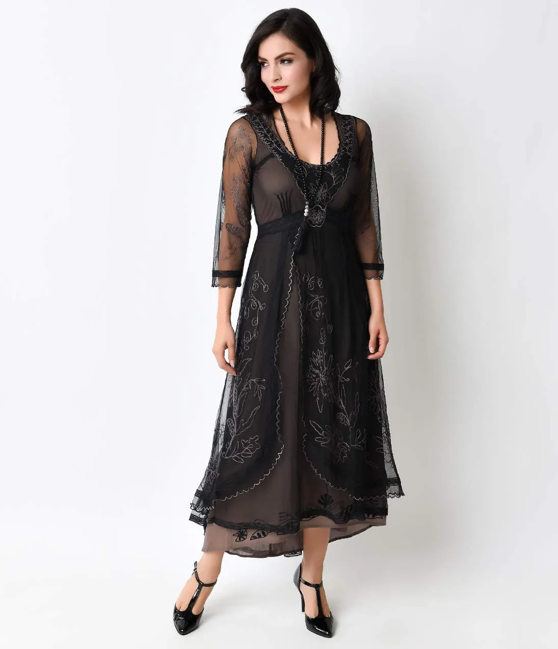 Nataya 1930s Black Tulle Edwardian Tea Party Dress sold by Unique Vintage