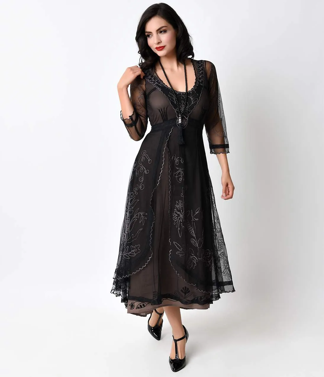 Nataya 1930s Black Tulle Edwardian Tea Party Dress sold by Unique Vintage product image thumbnail 5