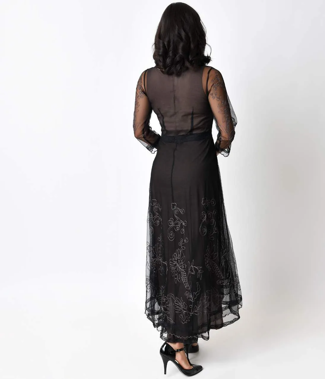Nataya 1930s Black Tulle Edwardian Tea Party Dress sold by Unique Vintage product image thumbnail 2