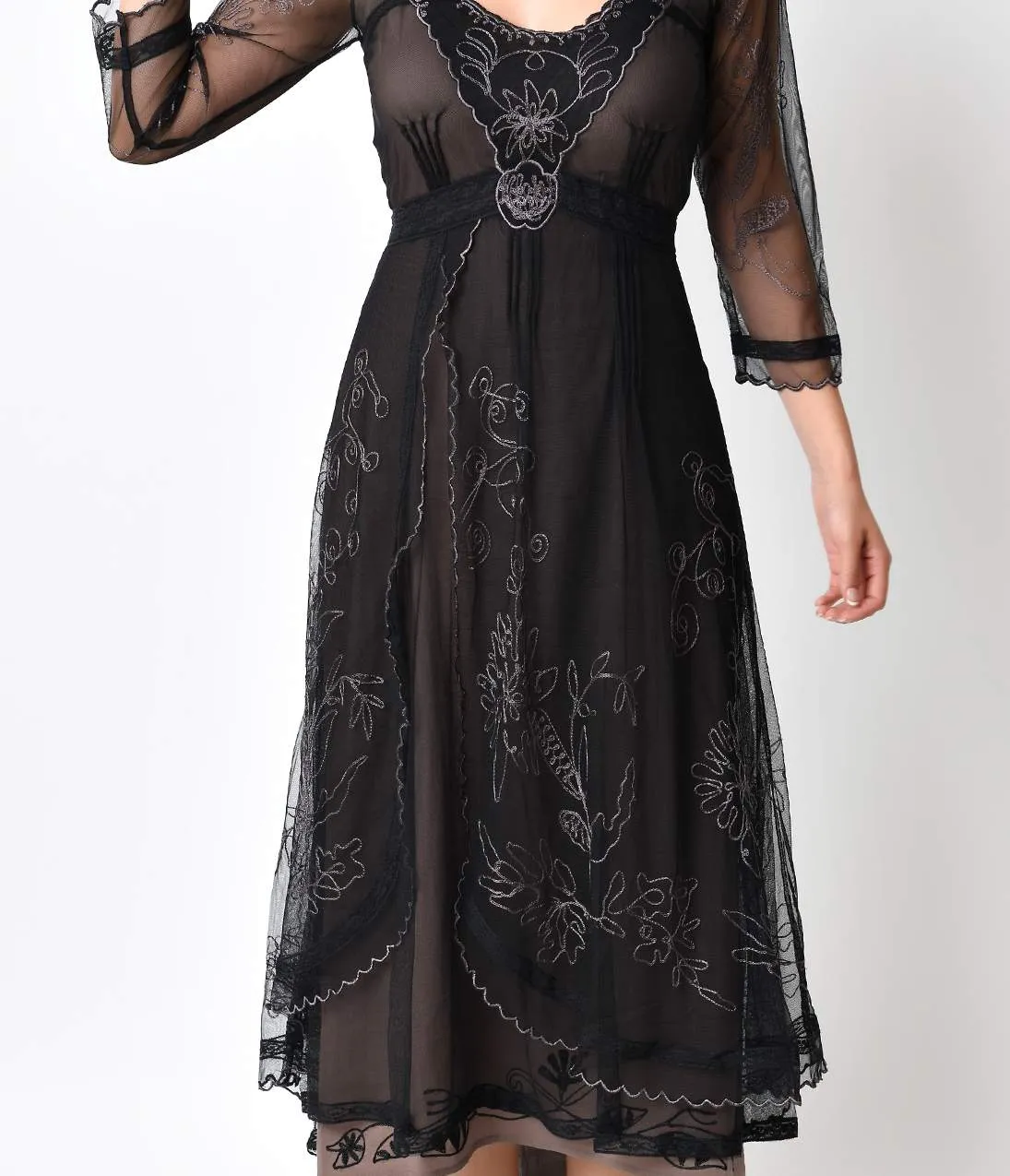Nataya 1930s Black Tulle Edwardian Tea Party Dress sold by Unique Vintage product image thumbnail 3