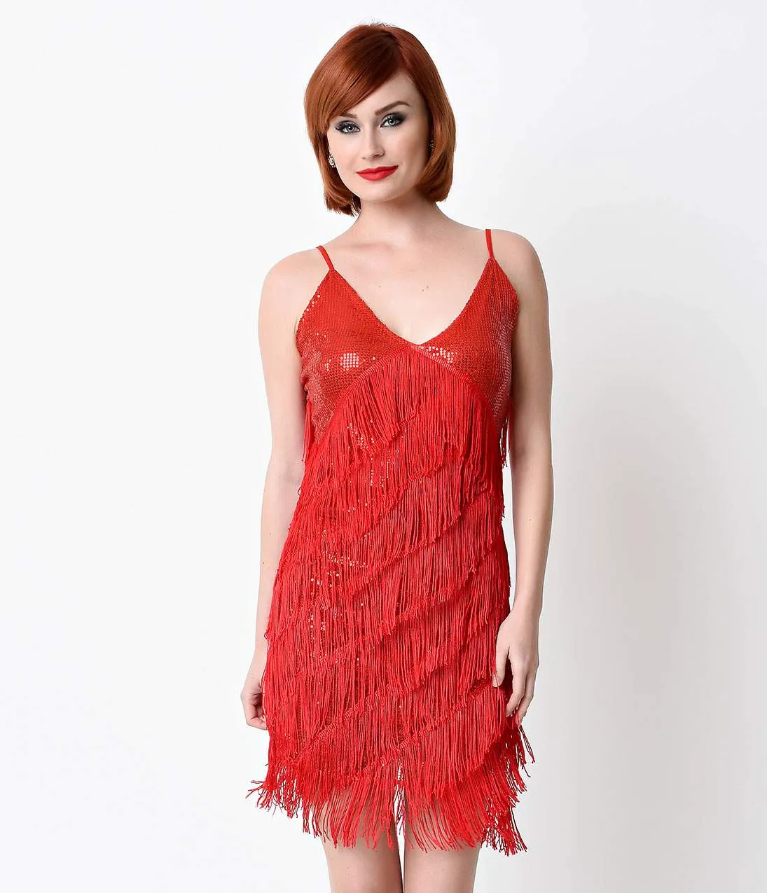 1920s Red Sequin & Fringe Flapper Costume sold by Unique Vintage product image thumbnail 4