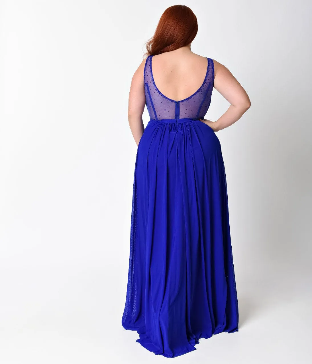 Ladivine by Cinderella Divine Plus Size Royal Blue Sexy Embellished Chiffon Dress sold by Unique Vintage product image thumbnail 4