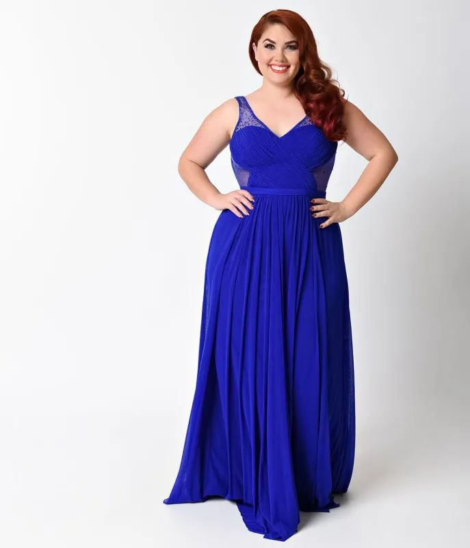 Ladivine by Cinderella Divine Plus Size Royal Blue Sexy Embellished Chiffon Dress sold by Unique Vintage