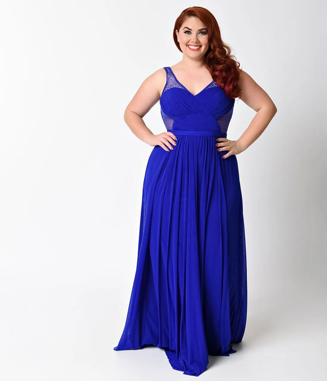Ladivine by Cinderella Divine Plus Size Royal Blue Sexy Embellished Chiffon Dress sold by Unique Vintage